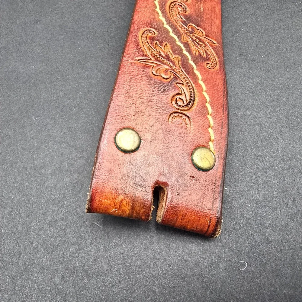 Hand Stained Latigo Leather Western Belt Strap Embossed Brown Floral 6527 41in